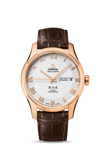 Omega De Ville Co-Axial Annual Calendar Red Gold / Silver / Alligator